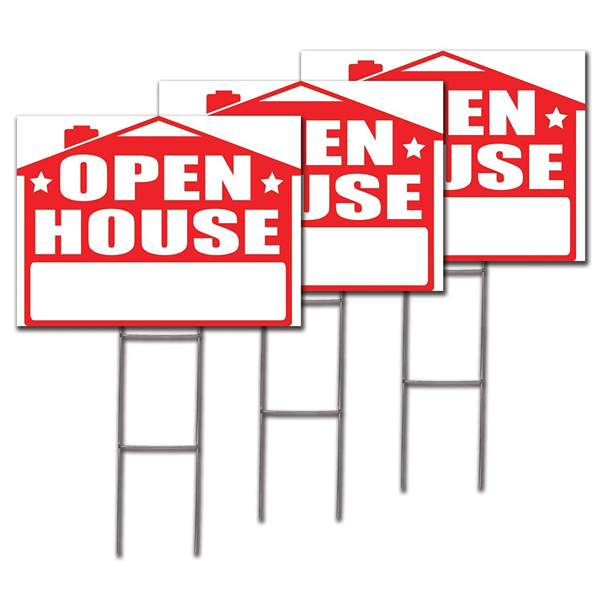 Open House 3-Pack Yard Sign - 18X24" with Stakes and 6 Directional Arrows - Fast Free Shipping!