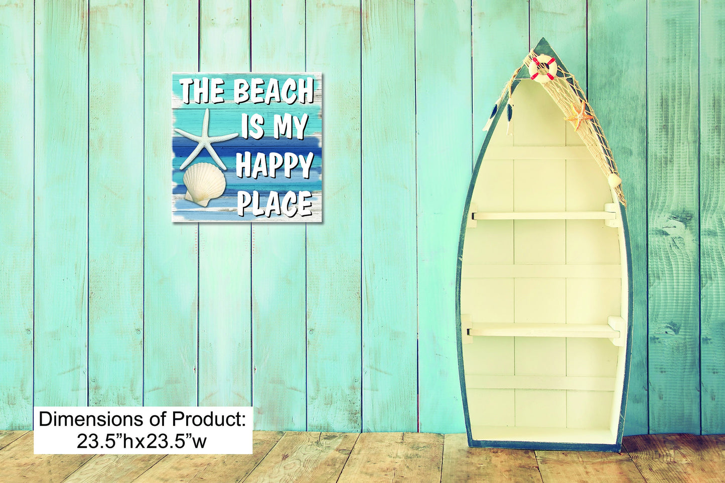 Beach Decor Wall Art "Happy Place" - Faux Pallet Look - Direct Print to PVC