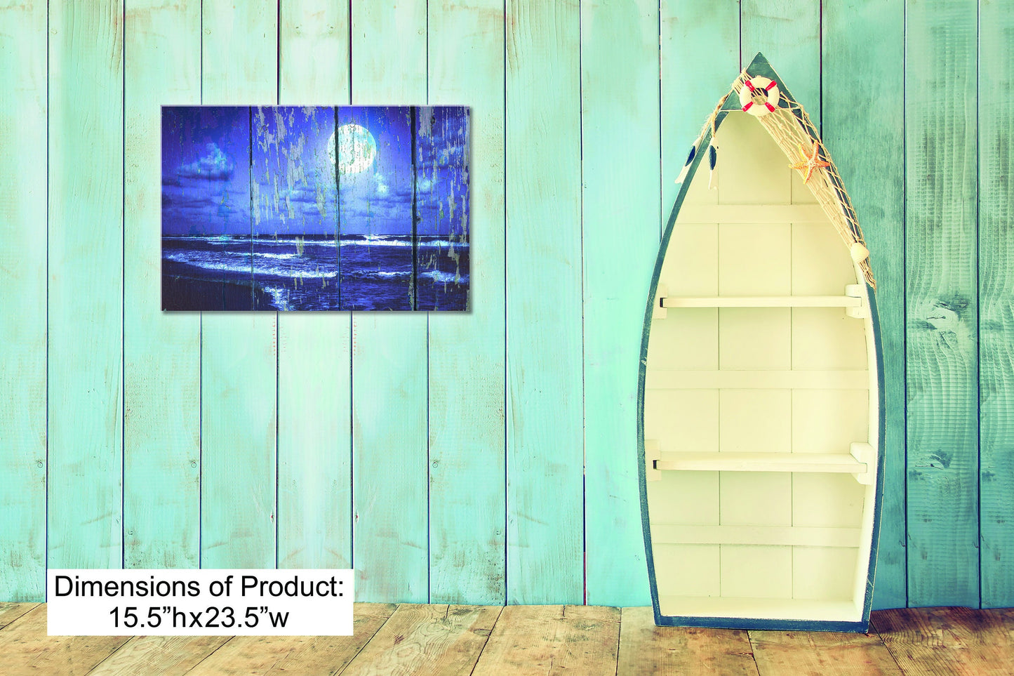 Beach Decor Wall Art "Beach Moon" - Faux Pallet Look - Direct Print to PVC