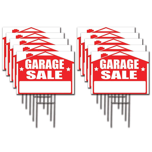 Garage Sale 10-Pack Yard Sign - 18X24" with Stakes and Directional Arrows - Fast Free Shipping!