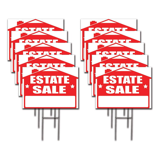 Estate Sale 10-Pack Yard Sign - 18X24" with Stakes and 10 Directional Arrows - Fast Free Shipping!