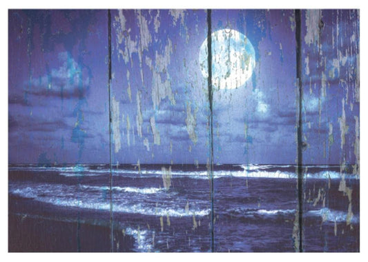 Beach Decor Wall Art "Beach Moon" - Faux Pallet Look - Direct Print to PVC