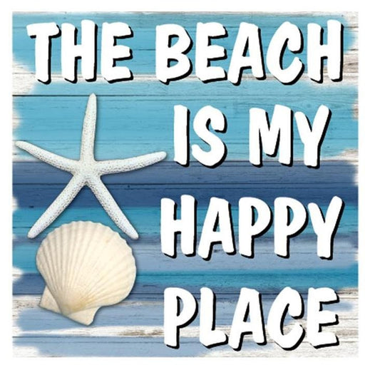Beach Decor Wall Art "Happy Place" - Faux Pallet Look - Direct Print to PVC