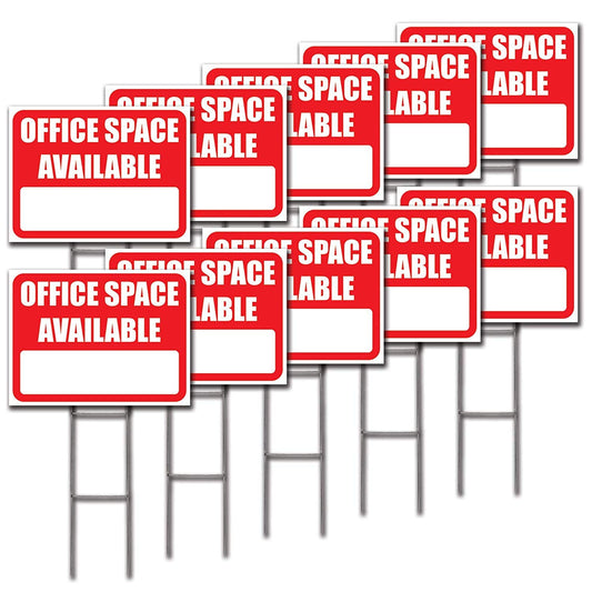 Office Space Available 10-Pack Yard Sign - 18X24" with Stakes and 10 Directional Arrows - Fast Free Shipping!
