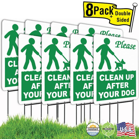 Please Clean Up After Your Dog- 8-Pack 9X12" Yard Sign with Stakes - Fast Free Shipping!